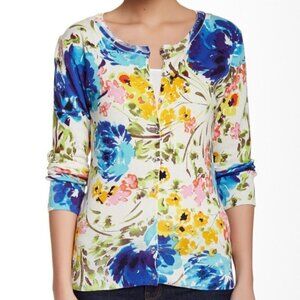 Anthropologie Charlotte Tarantola Floral Striped Cardigan Women's Size Medium